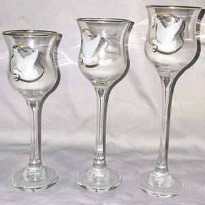 LE Smith Glass Candle Votive Holders Set of 3 DOVE W/Gold Trim 6.5", 7" & 7.5"